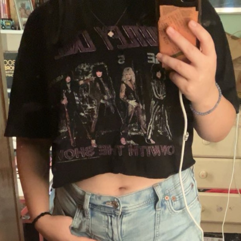 Black Crop Top with Vintage Concert Graphic
